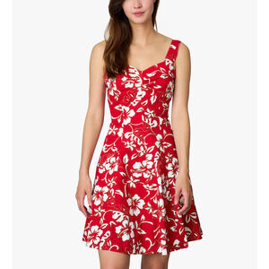 NEW Hilo Hattie Classic Hibiscus Smock Sundress Red White Hawaiian Size L